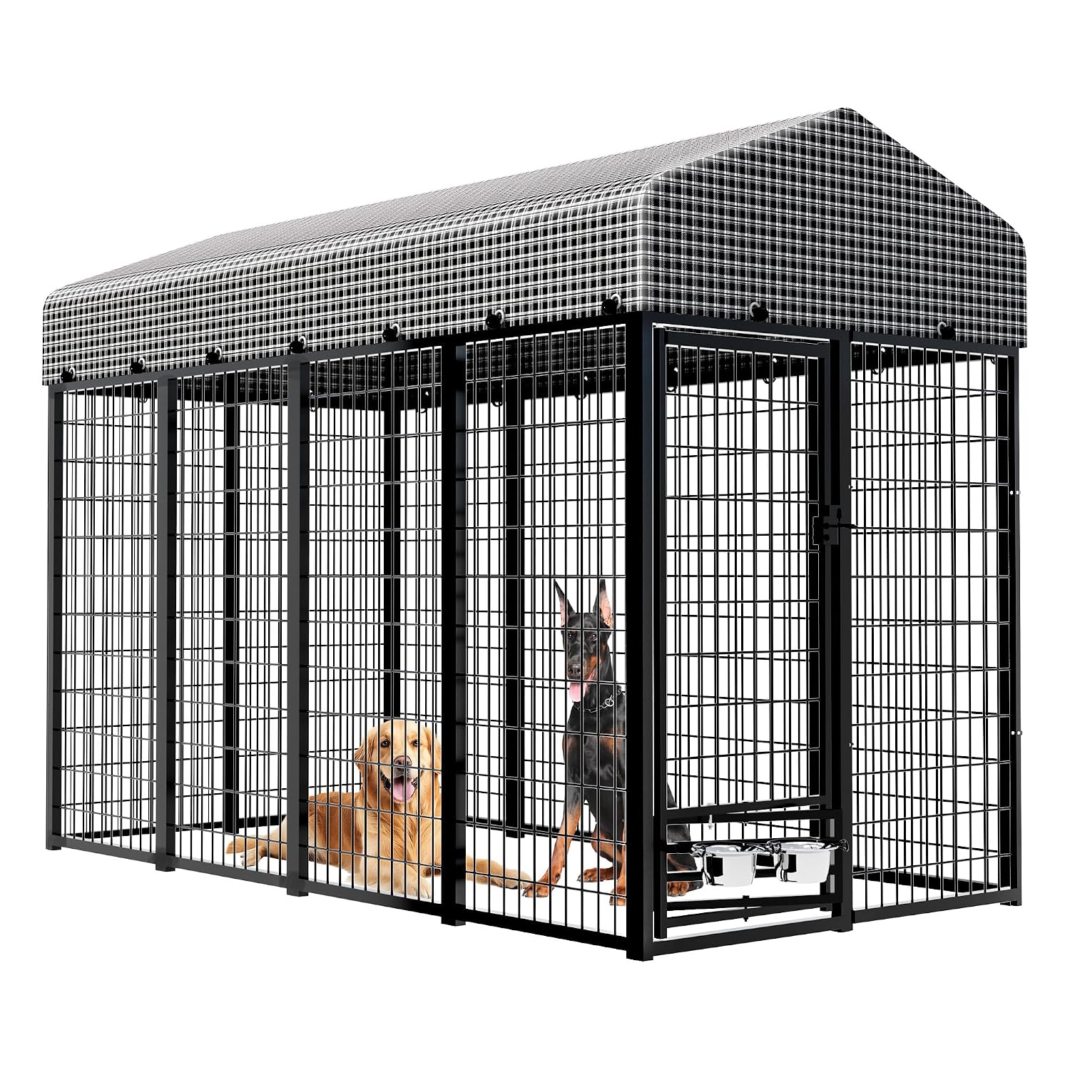 Feeding - Robuuste hondenkennel met dak, buitenren, afneembare