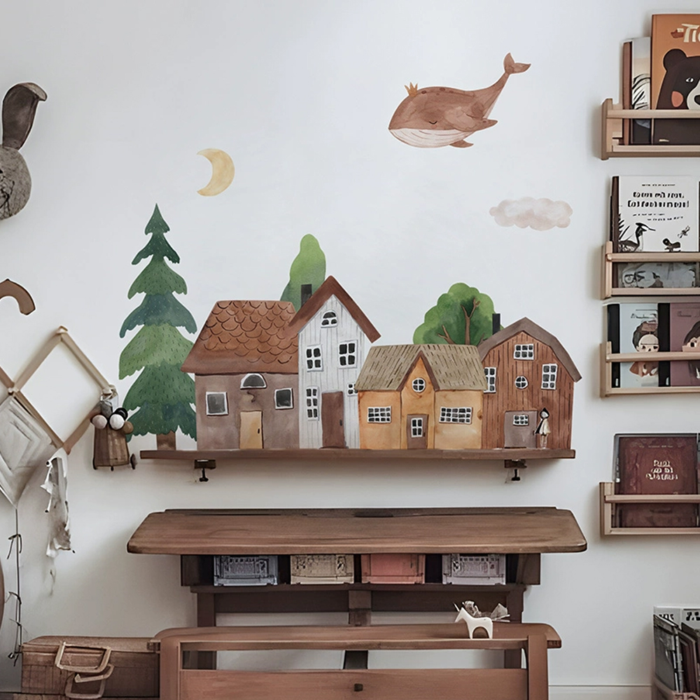 Nursery - Stof Cartoon Forest Vintage Stadsmuur PVC