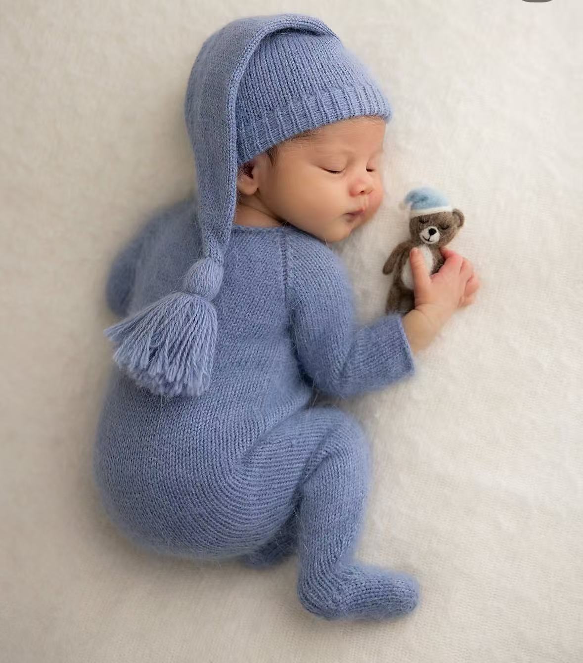 Infant Photography Props Outfit - Gebreide romper en muts voor pasgeborenen,